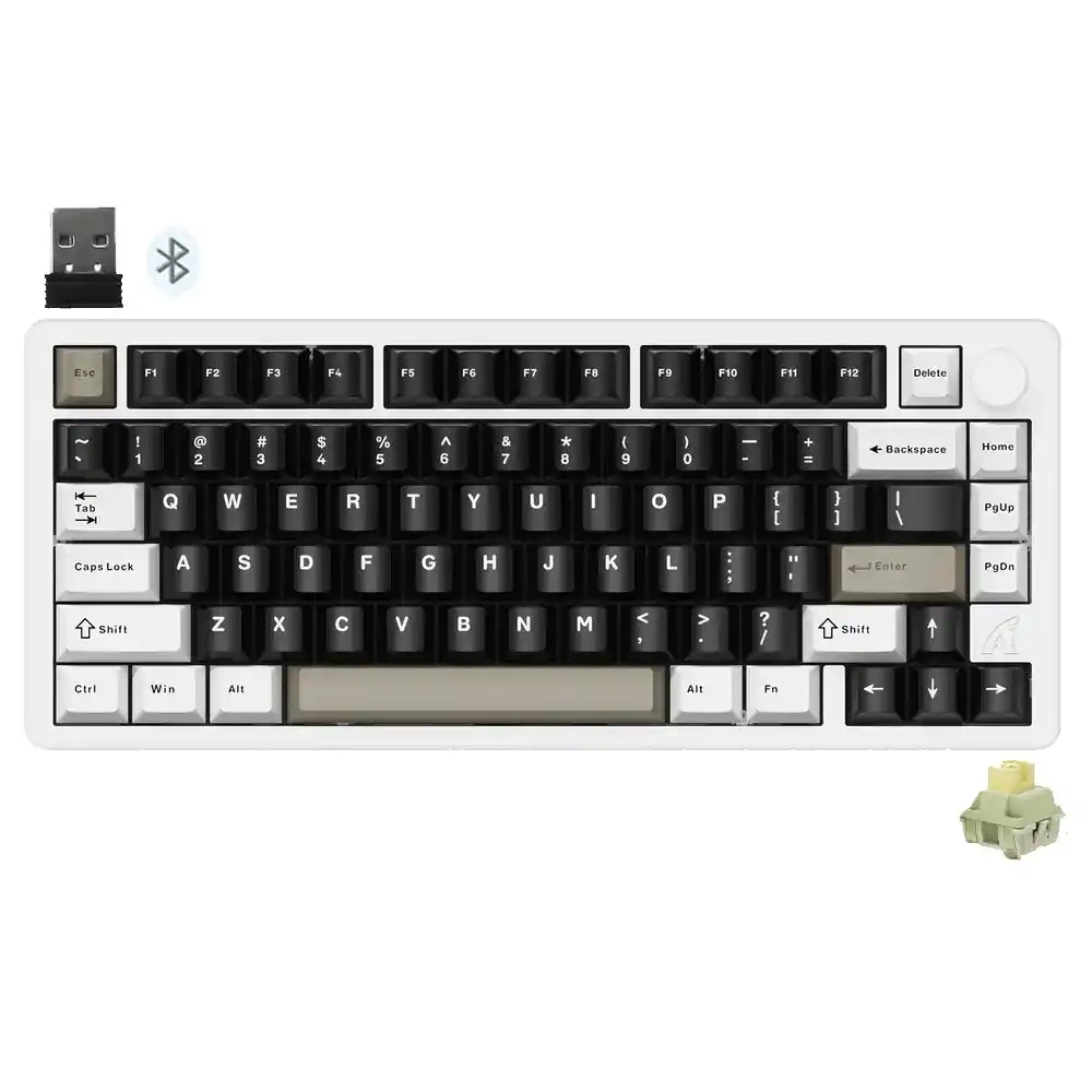 كيبورد أتاك شارك سلكي و لاسلكي بلوتوث ثلاثي الوضع قابل للشحن RGB جيمنج سويتش اخضر فاتح إنجليزي وعربي  X86 - ابيض