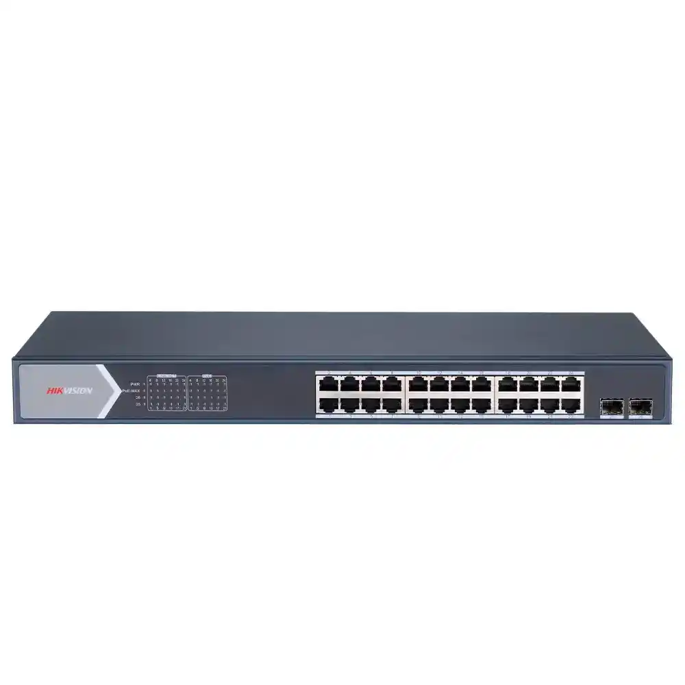 سويتش هيكفيجن 24 منفذ 10/100/1000 ميجابت في الثانية PoE + منفذين (SFP) 10/100/1000 ميجابت في الثانية فايبر اوبتكال 225 وات DS-3E0526P-E/M Unmanaged Rackmount