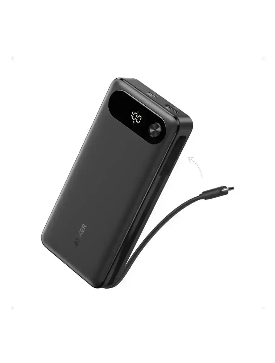 أنكر باور بانك سعه 20000 مللي أمبير بقوة 87 وات مع كابل USB C مدمج A1383H11 - أسود