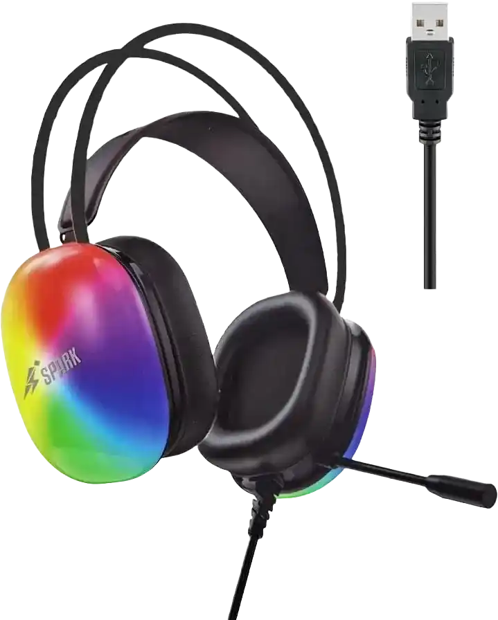 سماعات رأس سلكية سبارك مزودة بـ RGB منفذ USB و بخاصية الغاء الضوضاء وصوت محيطي 360 درجة H101 - اسود