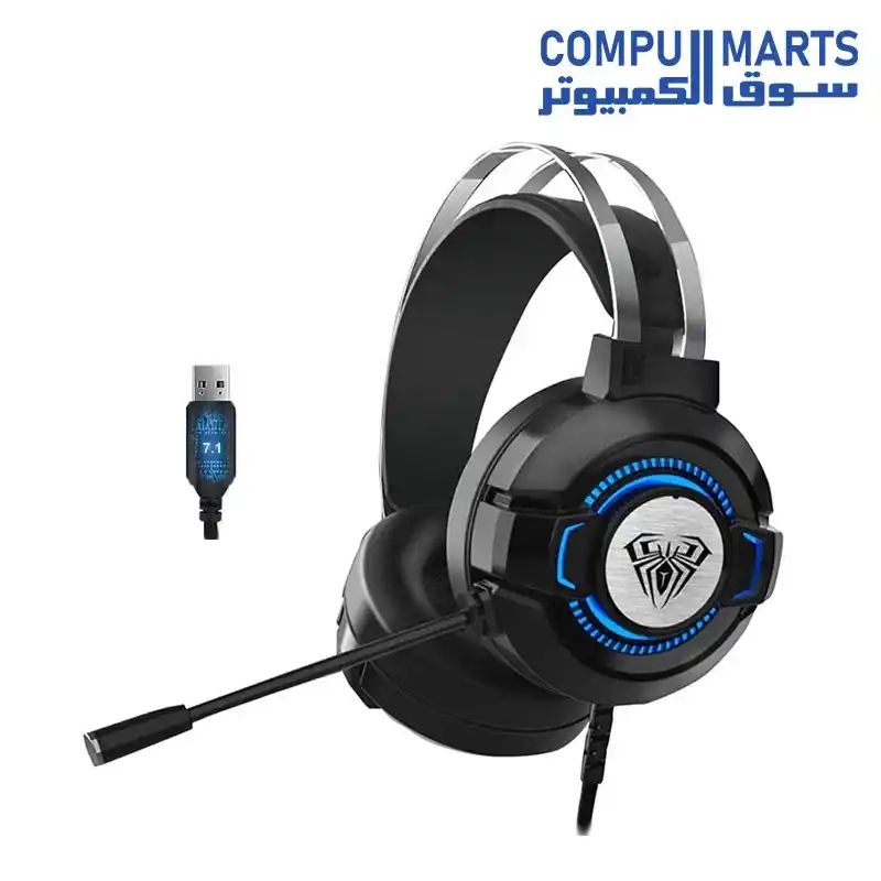 AULA S602 RGB Virtual 7.1 Surround Sound GAMING Headphone With 360 Microphone - USB 7.1