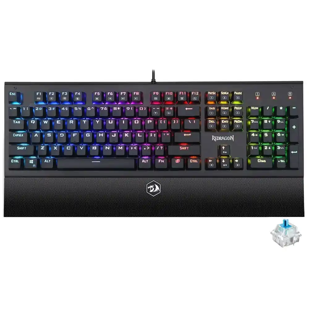 كيبورد ريدراجون سلكى سويتش أزرق RGB جيمنج إنجليزى وعربي Aryaman K569