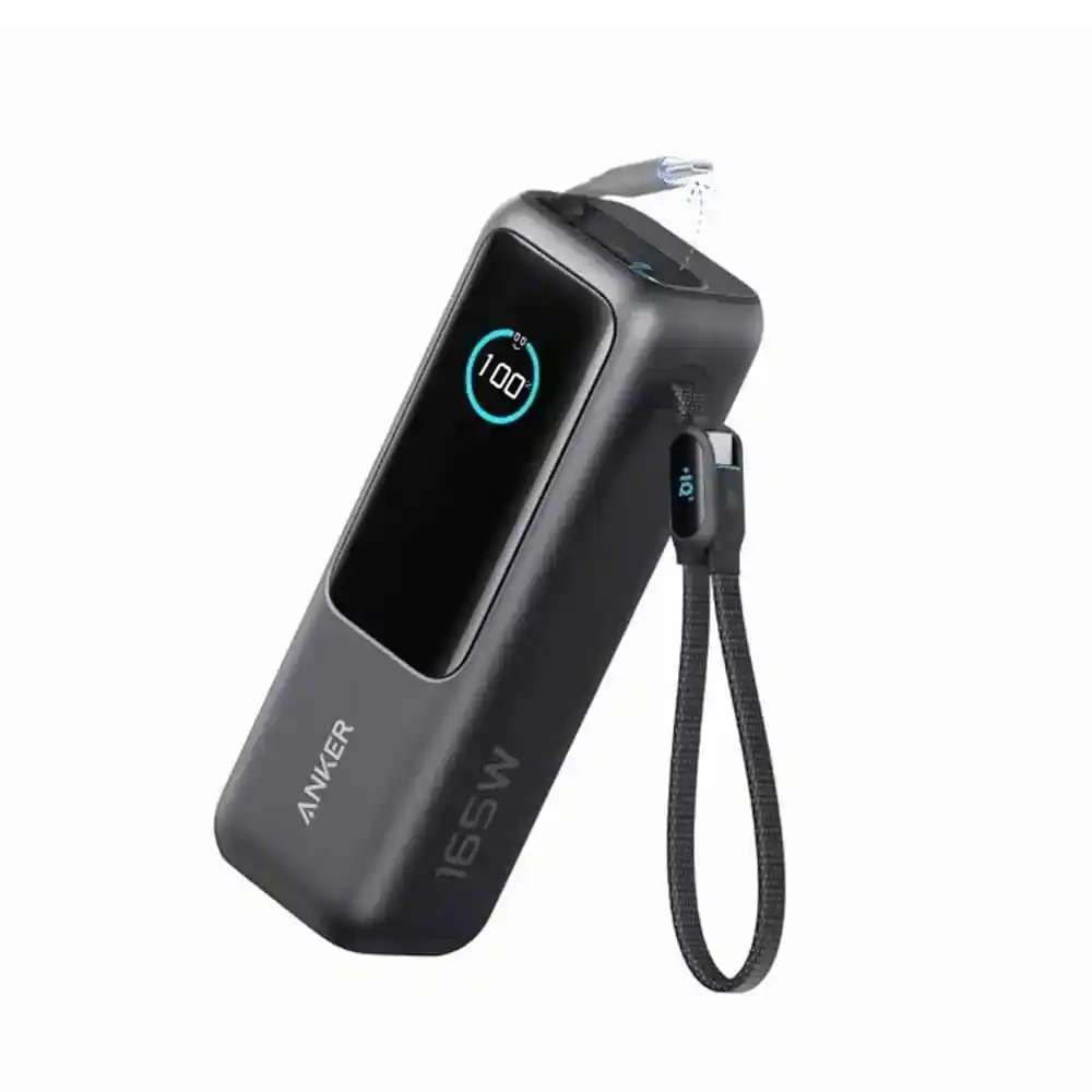 أنكر باور بانك سعه 25000 مللي أمبير بقوة 165 وات مع كابل USB C مدمج A1695H11 - أسود