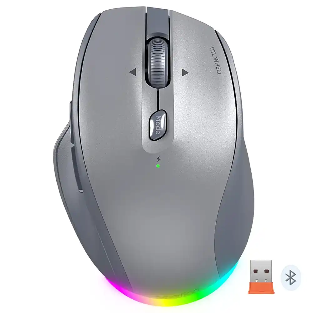 ماوس ميشن لاسلكي بلوتوث ثنائي الوضع قابل للشحن RGB جيمنج 2400 نقطة في البوصة BTM007 - رمادي