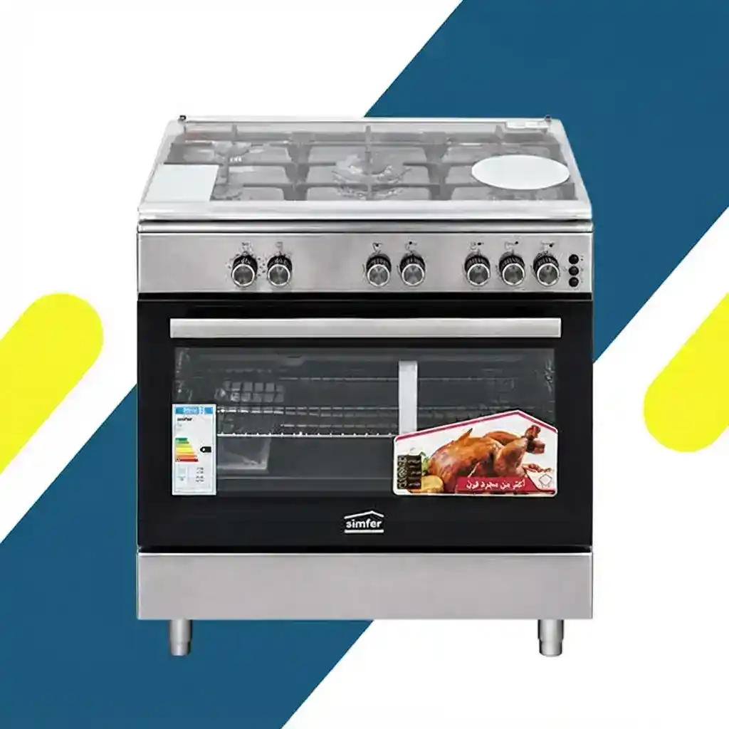 بوتاجاز سيمفر (Simfer) غاز 60×90 سم – 5 شعلات – شعلة ثلاثية ساباف إيطالية – استانلس – موديل FS9060SGM-01