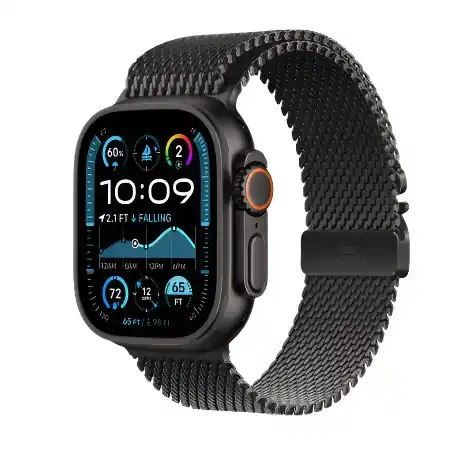 Apple Watch Ultra 2 Milanese GPS + Cellular 49mm Smartwatch, Sports Watch with Black Rugged Titanium Case with Black Milanese Loop - M. Fitness Tracker, Precision GPS, Extra-Long Battery Life, Carbon Neutral