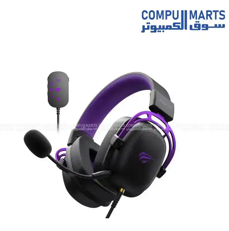 Havit H2002C+U 7.1 Surround Wired Gaming Headset with 53mm Drivers, Boom Microphone, Black & Purple