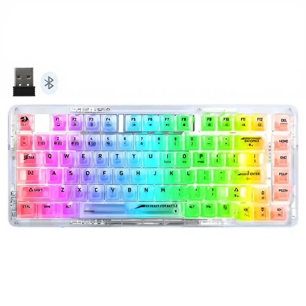 كيبورد ريدراجون سلكي و لاسلكي بلوتوث ثلاثي الوضع قابل للشحن RGB جيمنج إنجليزي وعربي Elf Pro K649CT