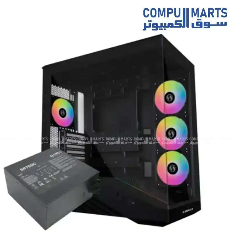 Lian Li Vector V100R Mini BTF Black Mid Tower Gaming Case with 4 ARGB Fans + SR750 750W 80 Plus Gold ATX 3.1 PSU