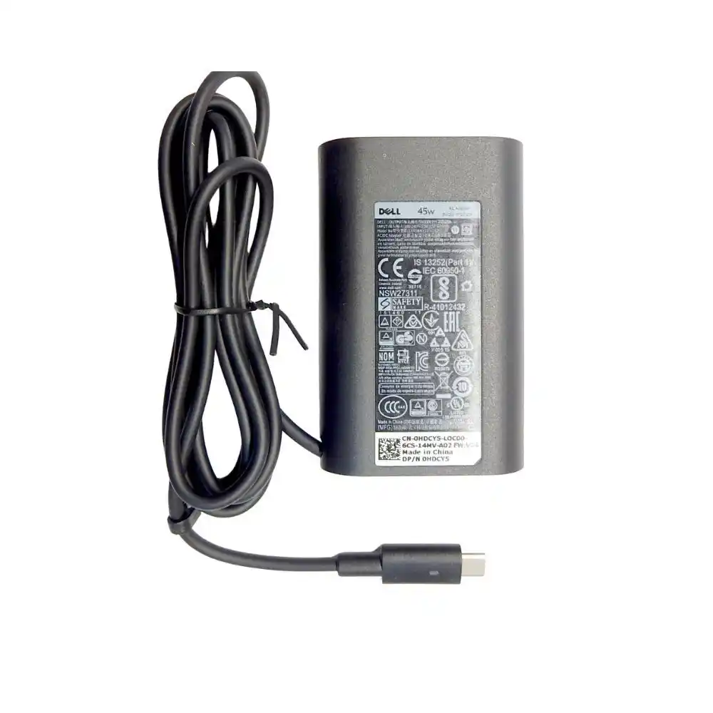 ديل شاحن لاب توب محمول من ديل 45 وات - منفذ USB-C - 2.25 أمبير - 20 فولت - يدعم تقنية الشحن السريع - LA45NM150