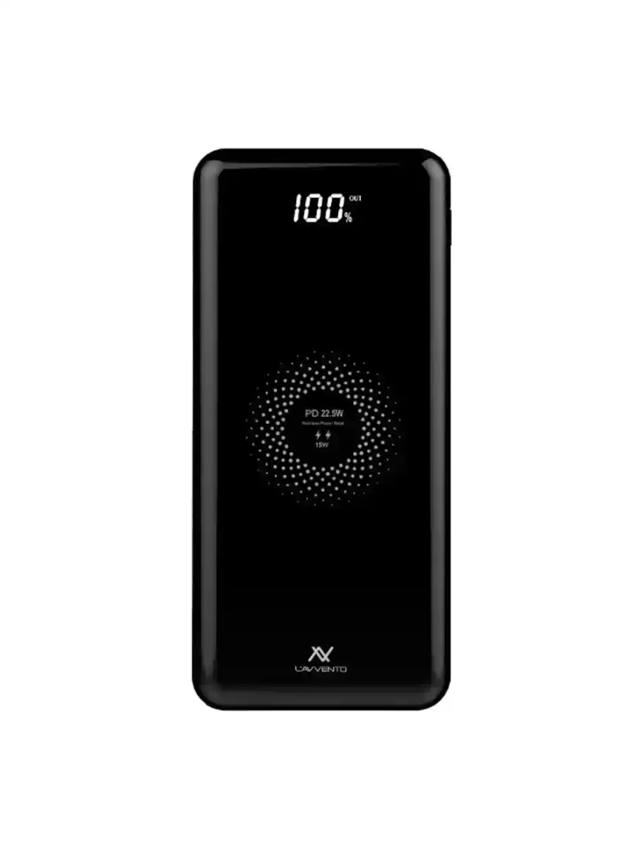 لافينتو MP125 باور بانك لاسلكي شحن سريع QI سعة 10000 مللي أمبير - أسود
