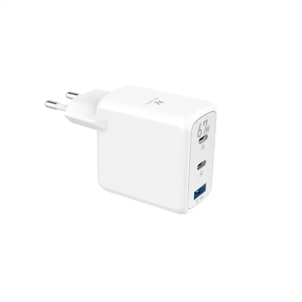 لافينتو MP565 محول طاقة ميني GaN بقدرة 67 وات مع منفذين USB-C & USB-A - أبيض