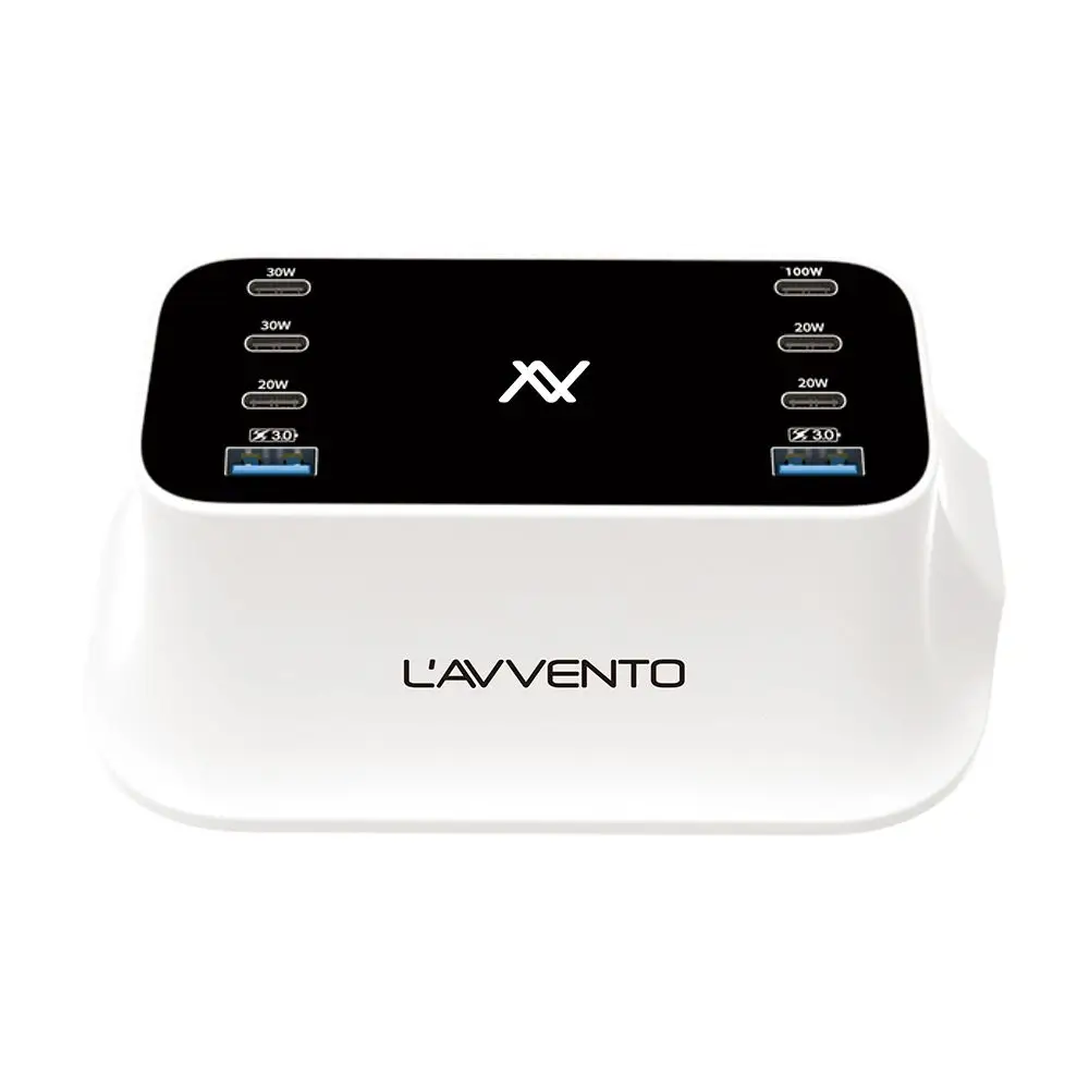لافينتو جان محول متعدد الأستخدام 140 واط 6 مداخل USB-C مدخلين USB-A - شحن سريع PD 100W - أبيض x أسود