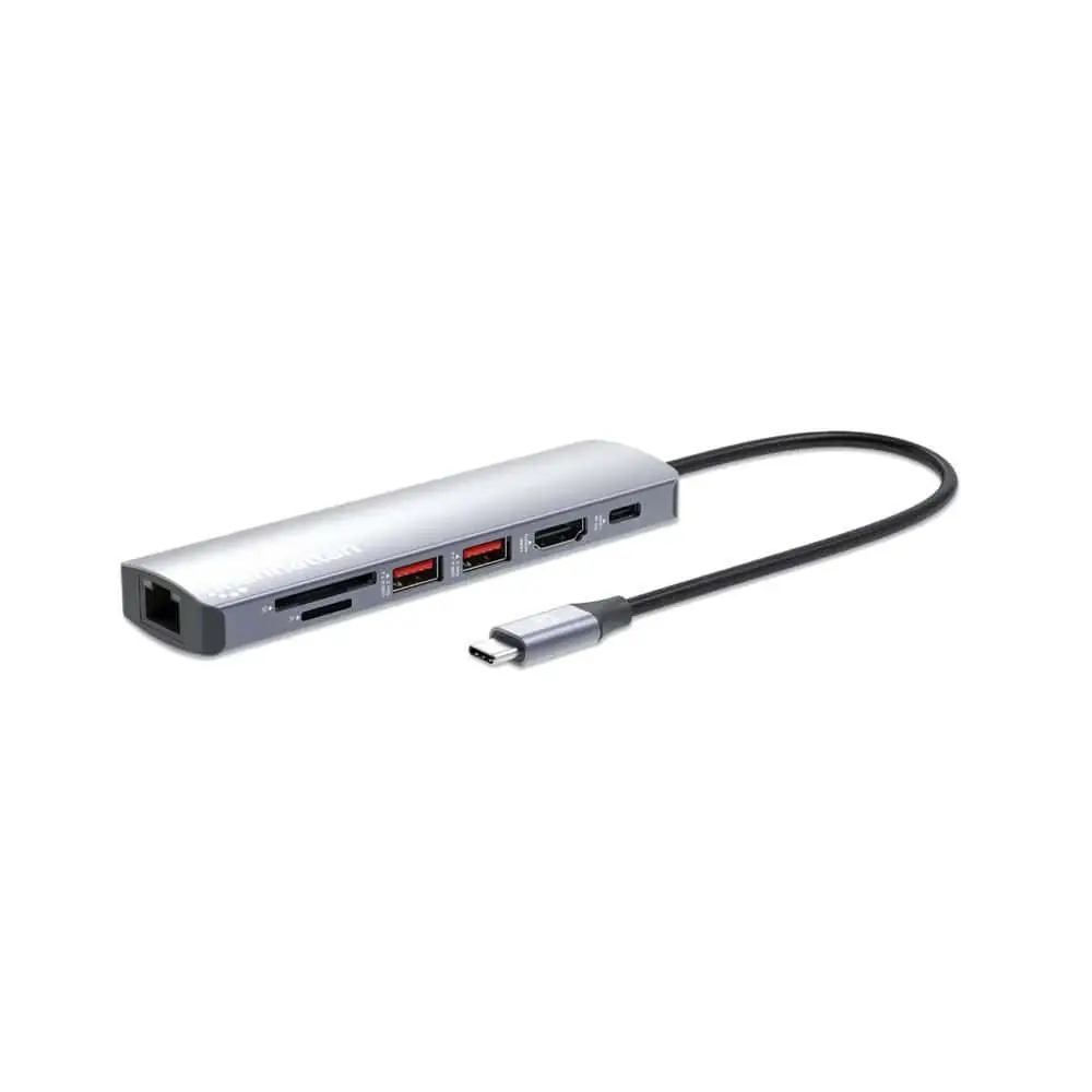 مانهتن محول USB-C موزع 7 في 1 - رمادي