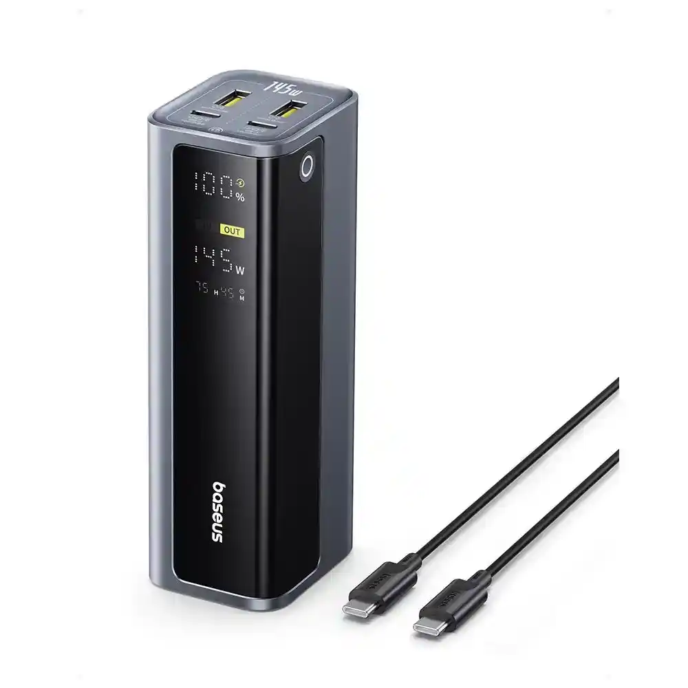 بيسوس باور بانك EnerGeek GP12 سعة 20800 مللي أمبير 145 وات مزود بكابل Type‑C بطول 1 متر 100 وات شاشة رقمية - رمادي