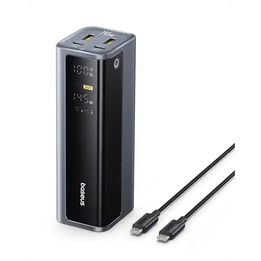 بيسوس باور بانك EnerGeek GP12 سعة 20800 مللي أمبير 145 وات مزود بكابل Type‑C بطول 1 متر 100 وات شاشة رقمية - رمادي