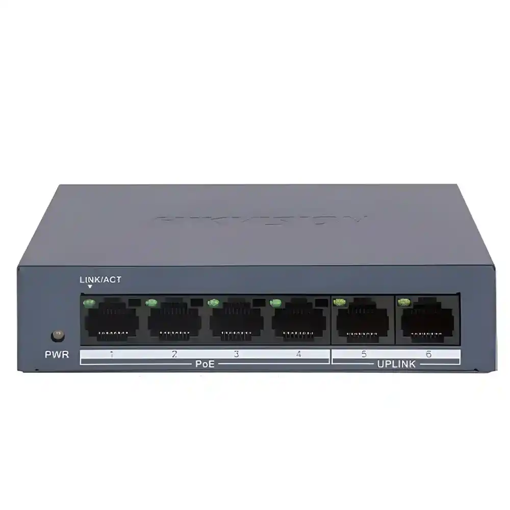 سويتش هيكفيجن 4 منافذ 100/10 ميجابت/ثانية PoE + منفذين (RJ45) 100/10 ميجابايت/ثانية Uplink DS-3E0106MP-E/M Unmanaged Desktop