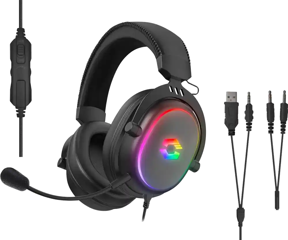 سماعة رأس سلكية للألعاب سبيدلينك كوناكس SL-860017-BK صوت استريو موصلان USB و 3.5مم اضاءة RGB - اسود