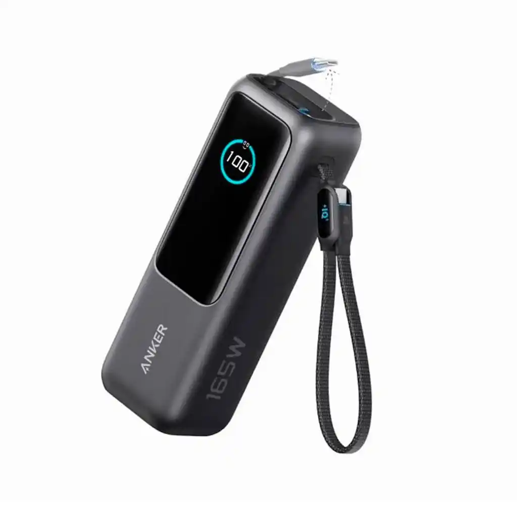 باور بانك انكر  25000 مللي أمبير/ساعة كابل USB-C مدمج قابل للسحب أسود A1695H11