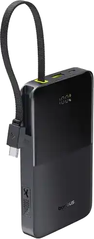 باور بانك BASEUS FC51، سعة 10000 مللي أمبير، سرعة شحن 22.5 وات، شاشة ديجيتال، كابل Type-C، أسود، PPBD2P-1022