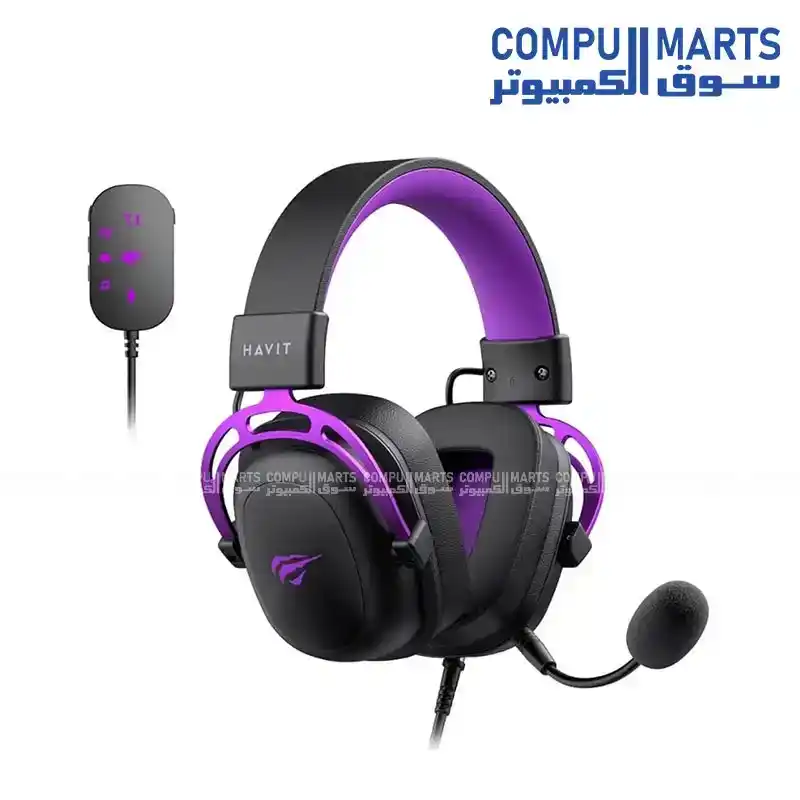 Havit H2002C+U Gaming Headset Virtual 7.1 Surround Sound 53mm Drivers Detachable Noise-Canceling Microphone USB & 3.5mm Wired Over-Ear Headset Black & Purple