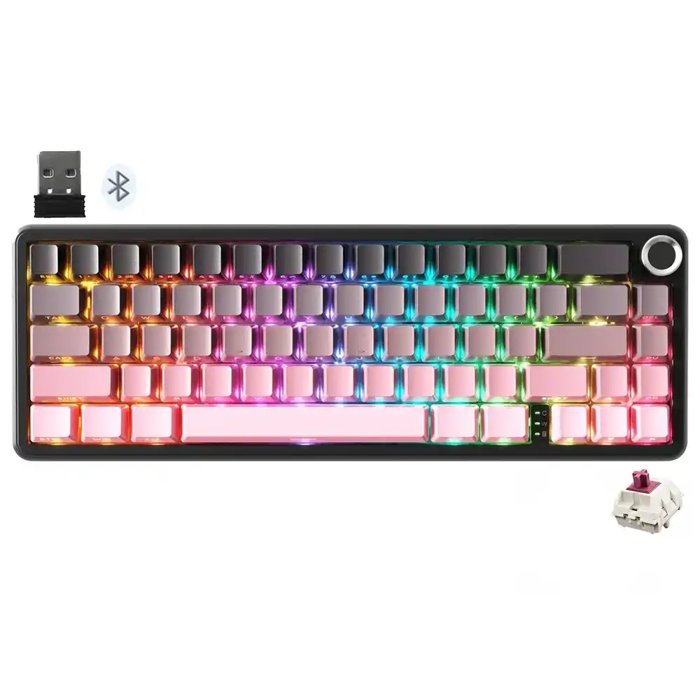 كيبورد أتاك شارك سلكي و لاسلكي بلوتوث ثلاثي الوضع قابل للشحن RGB جيمنج سويتش ستروبري إنجليزي وعربي X66