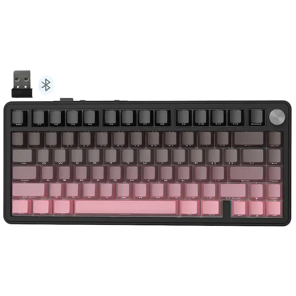 كيبورد أتاك شارك سلكي و لاسلكي بلوتوث ثلاثي الوضع قابل للشحن RGB جيمنج إنجليزي X85 - اسود x بينك