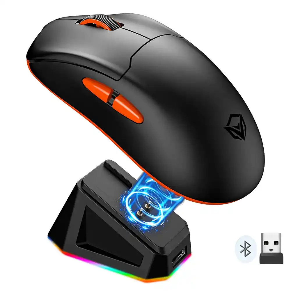 ماوس ميشن لاسلكي و سلكي بلوتوث ثلاثي الوضع قابل للشحن RGB جيمنج 2600 نقطة فى البوصة مع قاعدة شحن مغناطيسية Air GW39