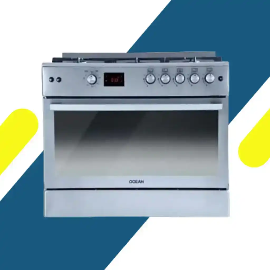 بوتاجاز غاز أوشن (Ocean) بروفيشنال 90 سم ستانلس ستيل، 5 شعلات إيطالية Sabaf سعة 110 لتر، وأمان كامل – موديل OCGR 9650-17 IP