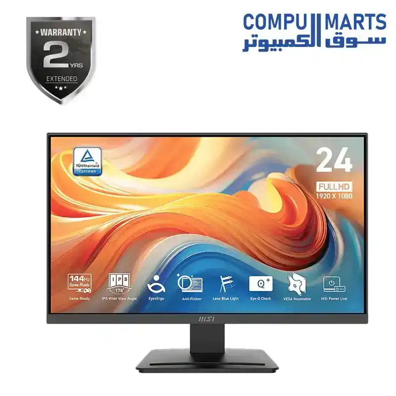 MSI PRO MP243L E14 23.8 Inch FHD IPS Monitor 144Hz HDR Ready AMD FreeSync Anti-Glare Display