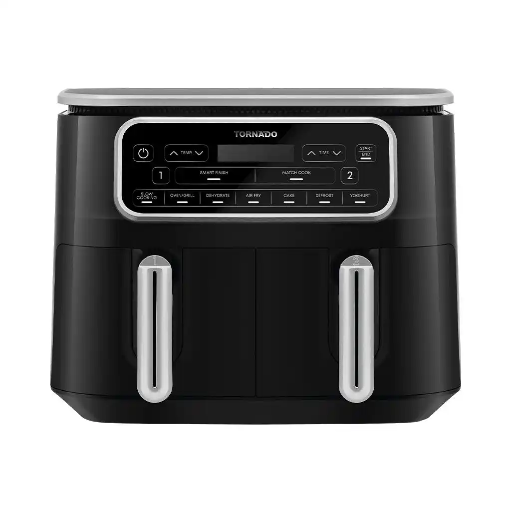 قلاية هوائية بدون زيت تورنيدو طهي مزدوج 2500 وات 8 لتر ديجيتال أسود × سيلفر THF-2508DU-BS