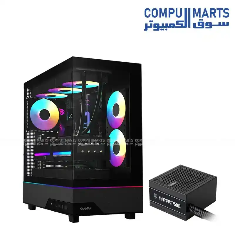 GAMDIAS ATLAS M5 Black Mid-Tower Gaming Case + HELIOS M2-750B 750W 80 PLUS Silver Power Supply