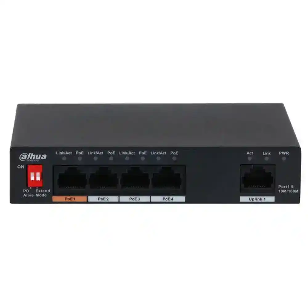 سويتش داهوا 4 منافذ 10/100 ميجابت في الثانية PoE + منفذ (RJ45) 10/100 ميجابت في الثانية 60 وات DH-PFS3005-4ET-60 Unmanaged Desktop Uplink