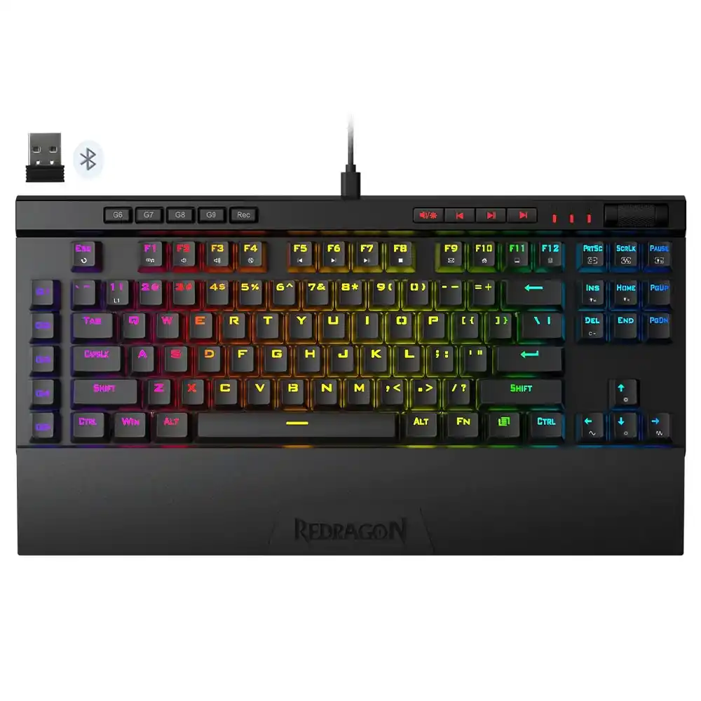 كيبورد ريدراجون سلكي و لاسلكي بلوتوث ثلاثي الوضع قابل للشحن RGB جيمنج إنجليزي وعربي MAGIC-WAND K587 Pro TKL