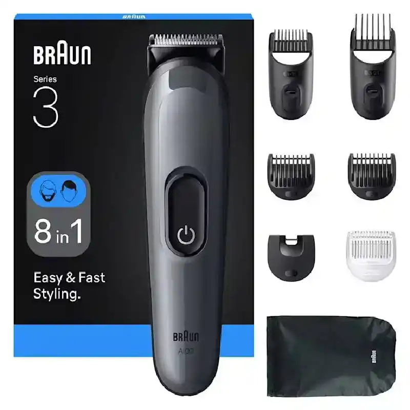 براون ماكينة حلاقة شعر All-in-One Series 3، 8 في 1، قابلة لإعادة الشحن، جاف ورطب، AIO3540 - أسود