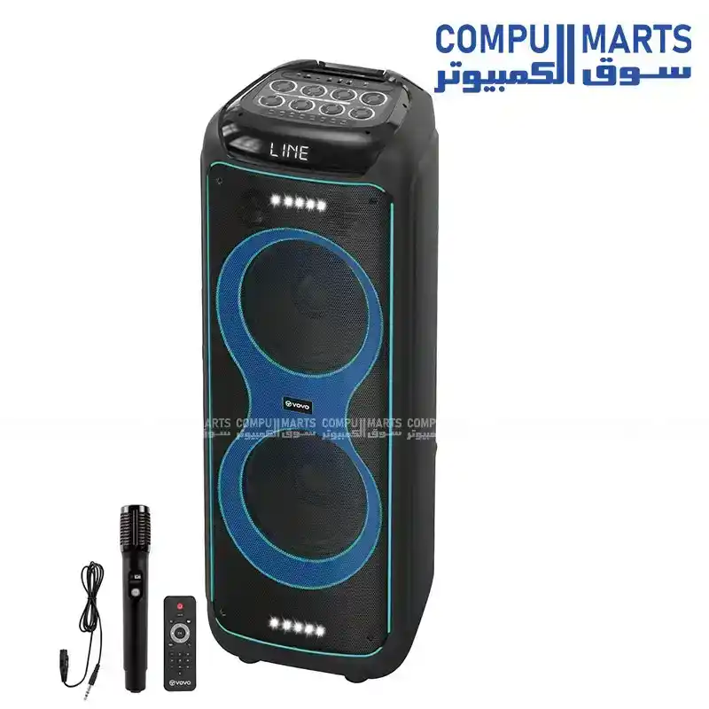 VOVO V-1285 Double 12-Inch Party Speaker 60W Dual Woofer With Tweeter Rechargeable Battery