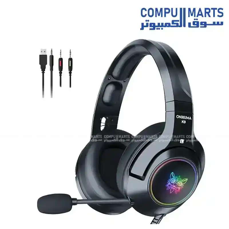ONIKUMA K9 Gaming Headset Wired Stereo 50mm RGB LED Over-Ear Microphone
