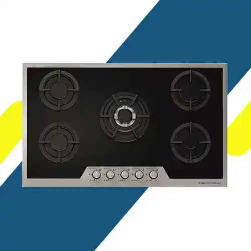 مسطح غاز إيكوماتيك بلت إن – 90 سم – 5 شعلة – كريستال أسود بفريم ستانلس – موديل – S907IGC