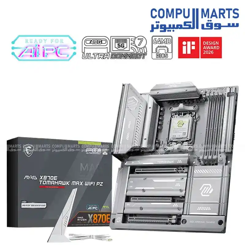 MSI MAG X870E TOMAHAWK MAX WIFI PZ AM5 Motherboard, DDR5 8400MHz, PCIe 5.0, Wi-Fi 7, USB4, 5G LAN