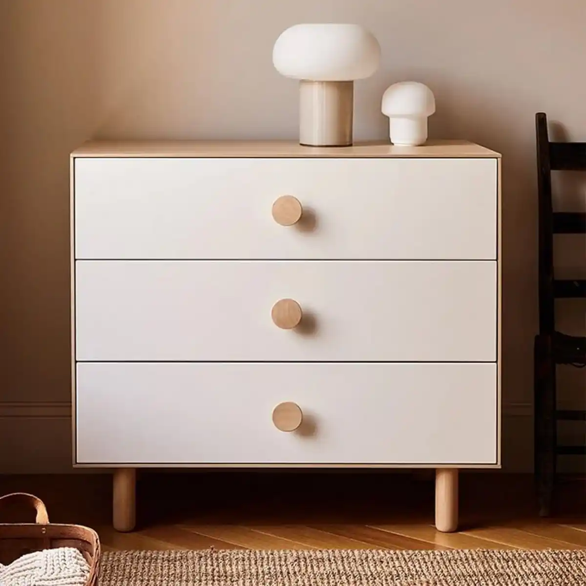 كومود ام دى اف تايلاندي أبيض و بيج - 75×65×35 سم