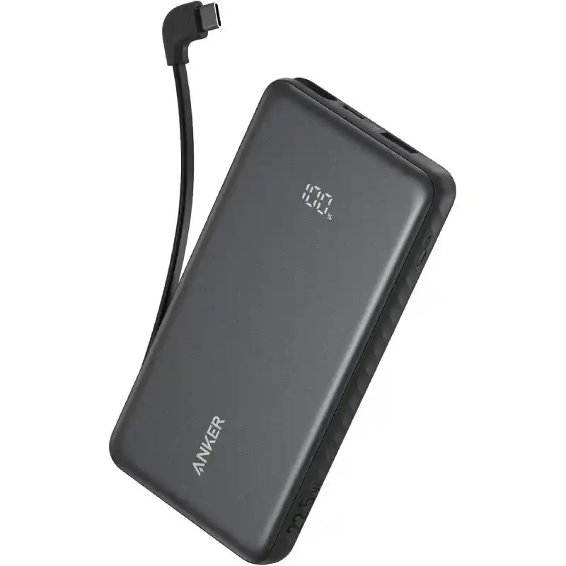 باور بانك أنكر زولو سعة 10000 مللي أمبير وشحن سريع 22.5 واط مع كابل USB-C مدمج ( A110DH11 ) - أسود