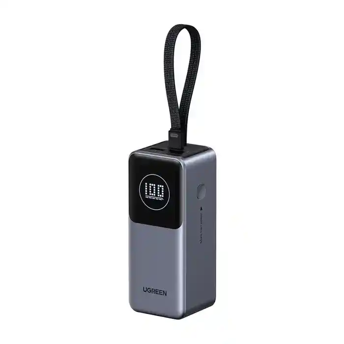 باور بانك UGREEN سعة 20000mAh شحن سريع 130W بكابل مدمج (PB723) – أسود