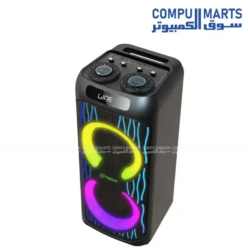 VOVO V-1185 Dual 10 Inch Party Speaker 100W with 12V 10000mAh Battery, Bluetooth, USB, FM, MP3, TF Card, Remote and Wireless Microphone