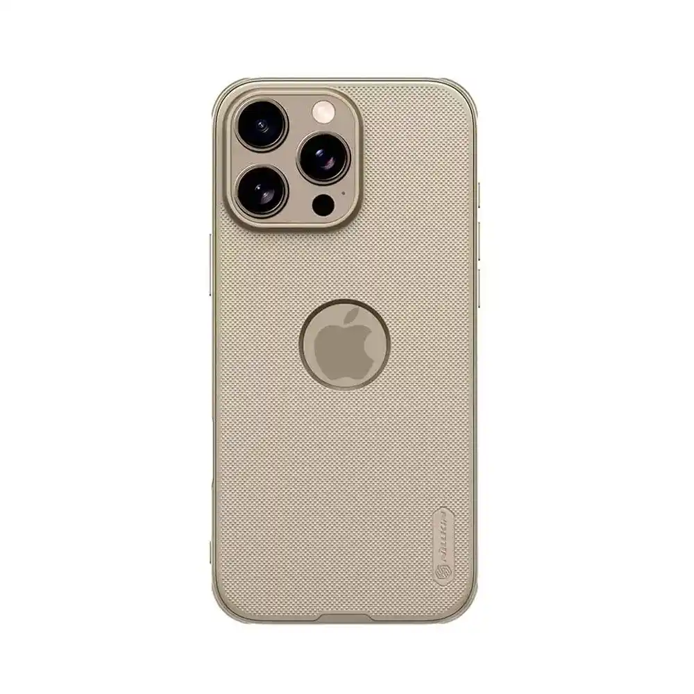 نيليكن جراب ظهر Super Frosted Shield برو لهاتف ايفون 16 برو ماكس مع شعار Cutout - ذهبي
