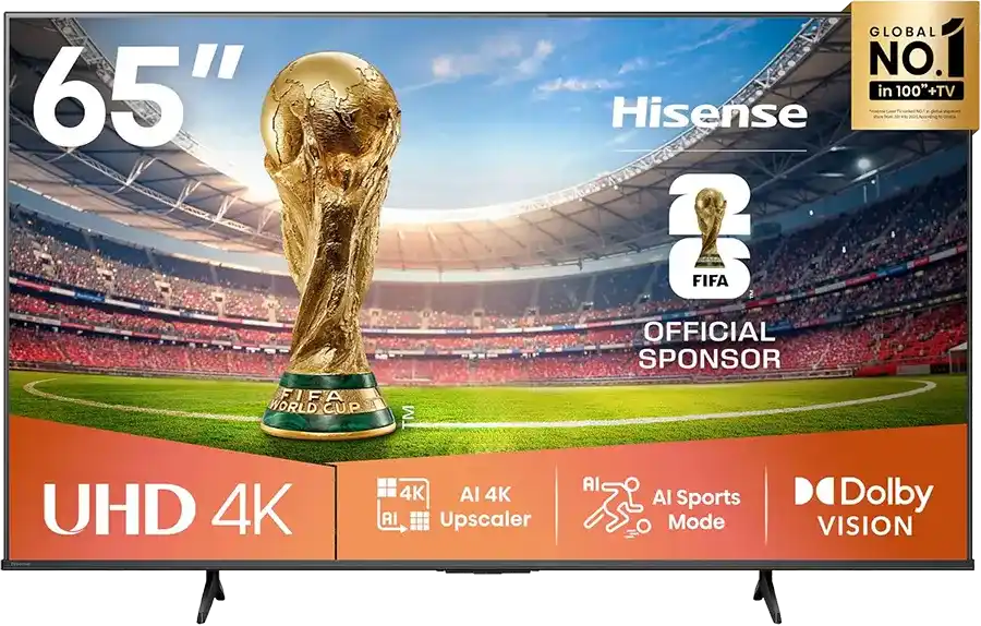 شاشة هايسنس 65 بوصة سمارت 4K UHD LED بدون فريم 65A6Q - رسيفر داخلي