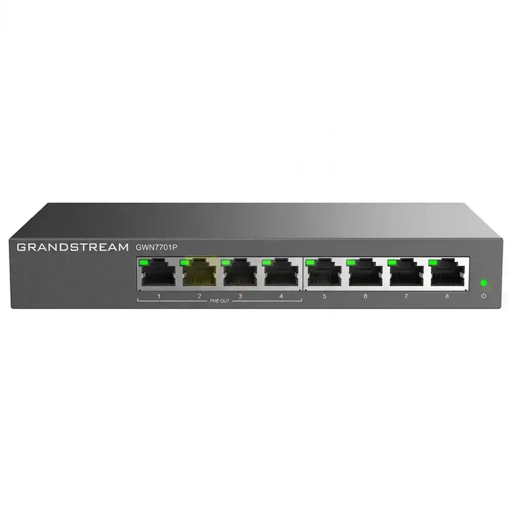 سويتش جراند ستريم 4 منافذ 1000/100/10 ميجابت في الثانية (PoE) + 4 منافذ (RJ45) 10/100/1000 ميجابت في الثانية 60 وات GWN7701P Unmanaged Desktop