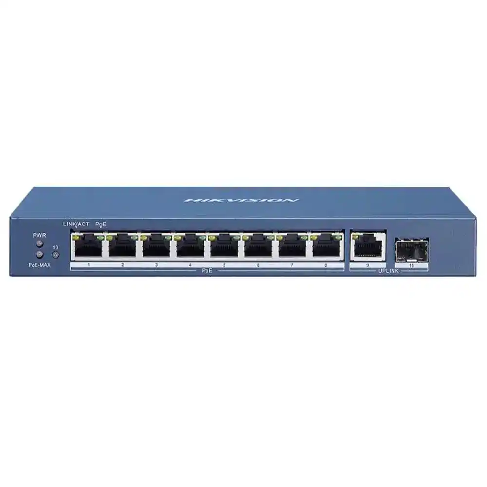 سويتش هيكفيجن 8 منافذ 1000/100/10 ميجابت في الثانية PoE + منفذ (RJ45) 1000/100/10 ميجابايت في الثانية Uplink + منفذ (SFP) 10/100/1000 ميجابت في الثانية Uplink فايبر اوبتكال 110 وات DS-3E0510P-E Unmanaged Desktop