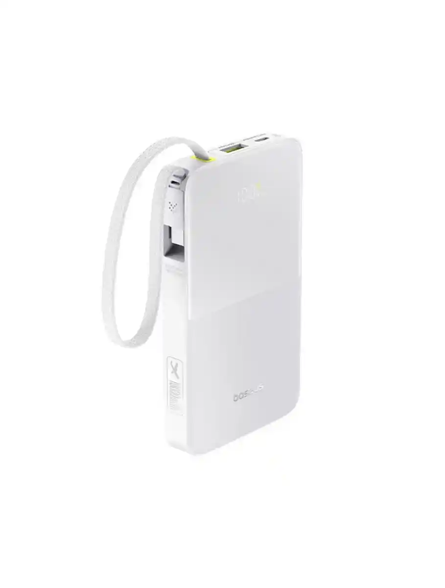 بيسوس EnerFill FC51 Bipow2 برو باور بانك سعه 10000 مللي أمبير بقوة 22.5 وات بكابل مدمج شاشة رقمية - أبيض