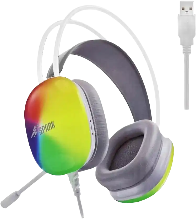 سماعات رأس سلكية سبارك مزودة بـ RGB منفذ USB و بخاصية الغاء الضوضاء وصوت محيطي 360 درجة H100 - ابيض