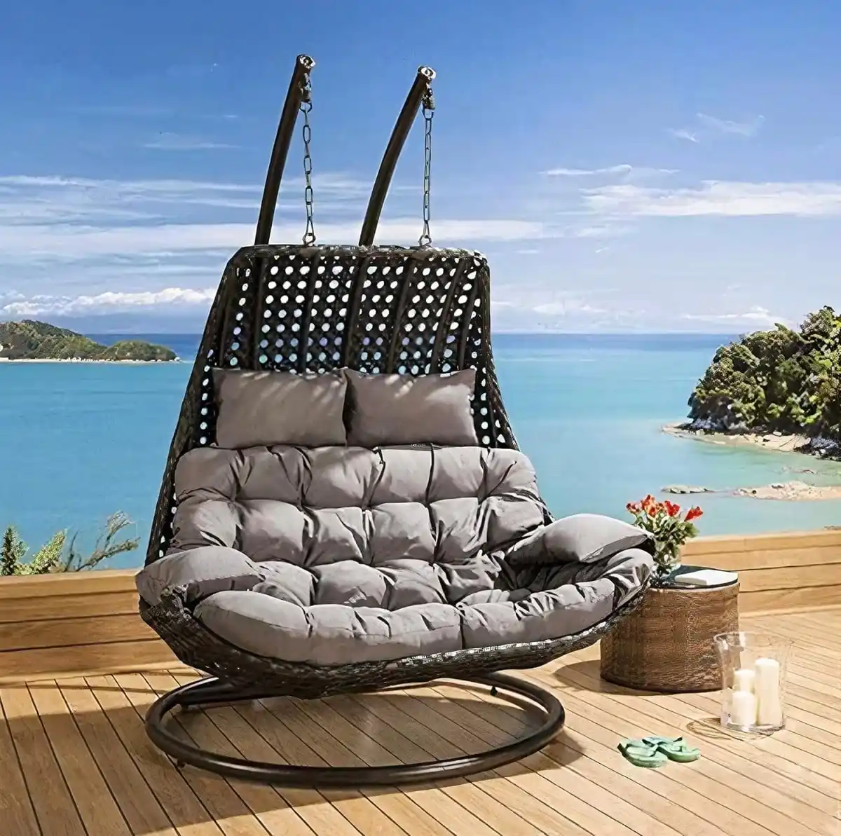 مرجيحة فردين بلاستيك رتان بيور بني - 130×70×220 سم